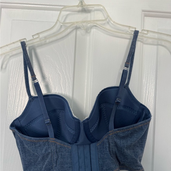 🤍💙NWOT Colsie from Target Blue Jean Lace Trim Cropped Corset Bustier Bralette 💙🤍 - Picture 3 of 7